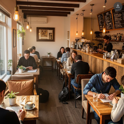 雲のカフェラテと自家製スコーン。ラテアートが施されたカフェラテと、クリームとジャムが添えられたスコーン