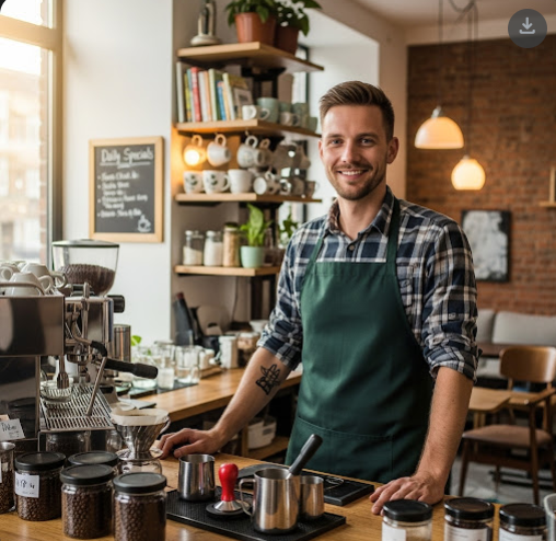 カフェソラのカウンター。店主が丁寧にコーヒーを淹れている様子